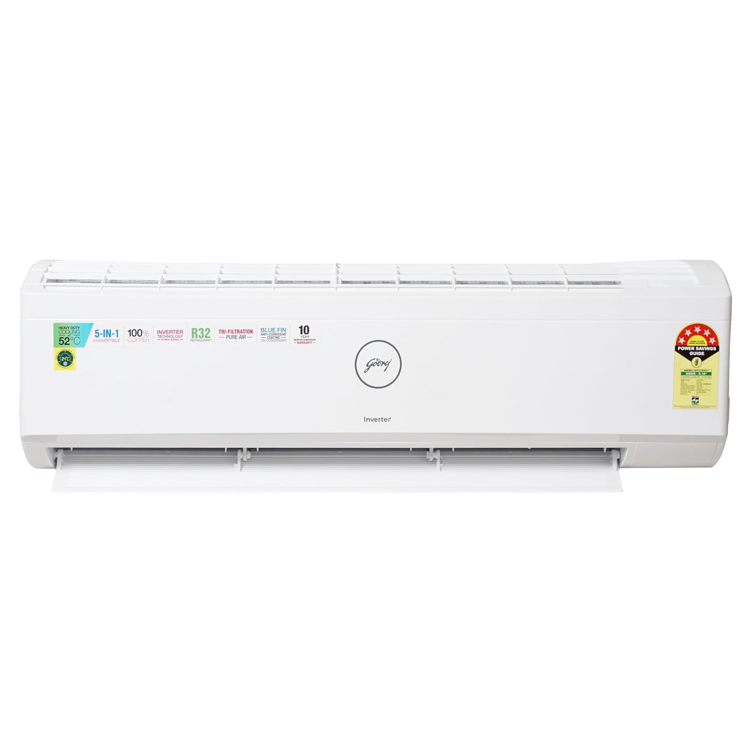 Godrej 1.5 Ton 5 Star, 5-In-1 Convertible Cooling, Inverter Split AC,Anti-Dust Filter (Copper, 2024 Model, SIC 18ITC5-WYS, White)