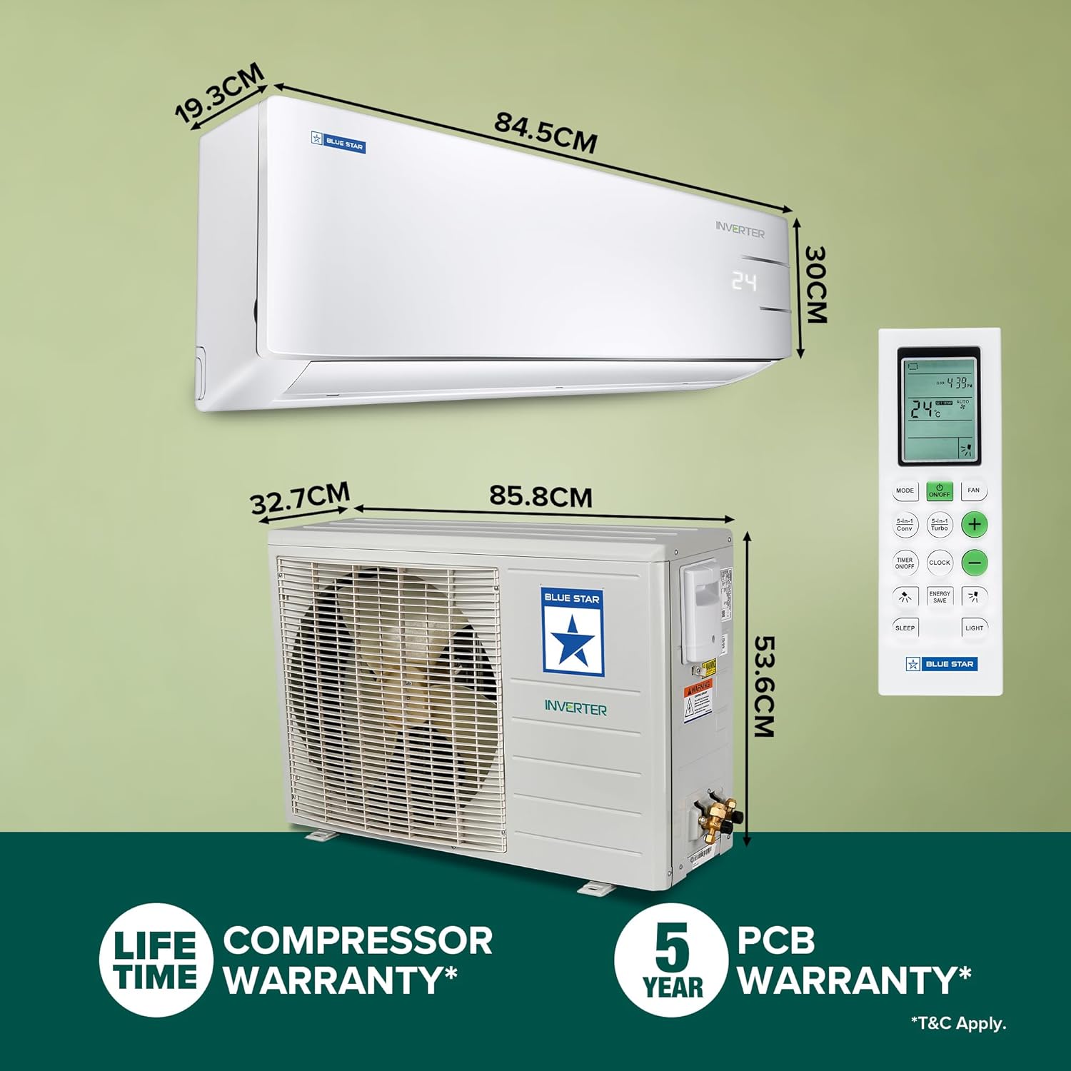 Blue Star 2025 Model 1.5 Ton 3 Star Split Inverter AC - White  (ID318YKU, Copper Condenser)