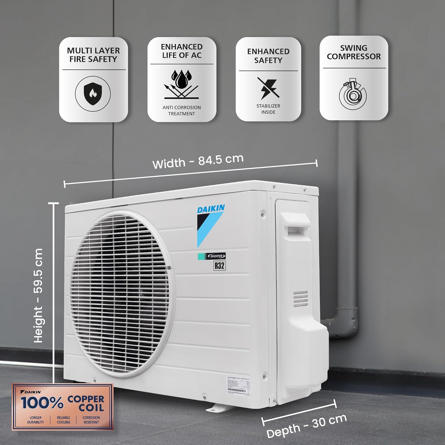 Daikin 2023 Model 1.5 Ton 3 Star Split Inverter AC with PM 2.5 Filter - White  (MTKL50UV16VAF/RKL50UV16VAF, Copper Condenser)