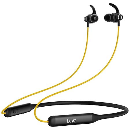 boAt Rockerz 338 in Ear Neckband with ASAP Charge, Enhanced Bass, Metal Control Board, IPX5, Type C Port Voice Assistant Bluetooth(Blazing Yellow)