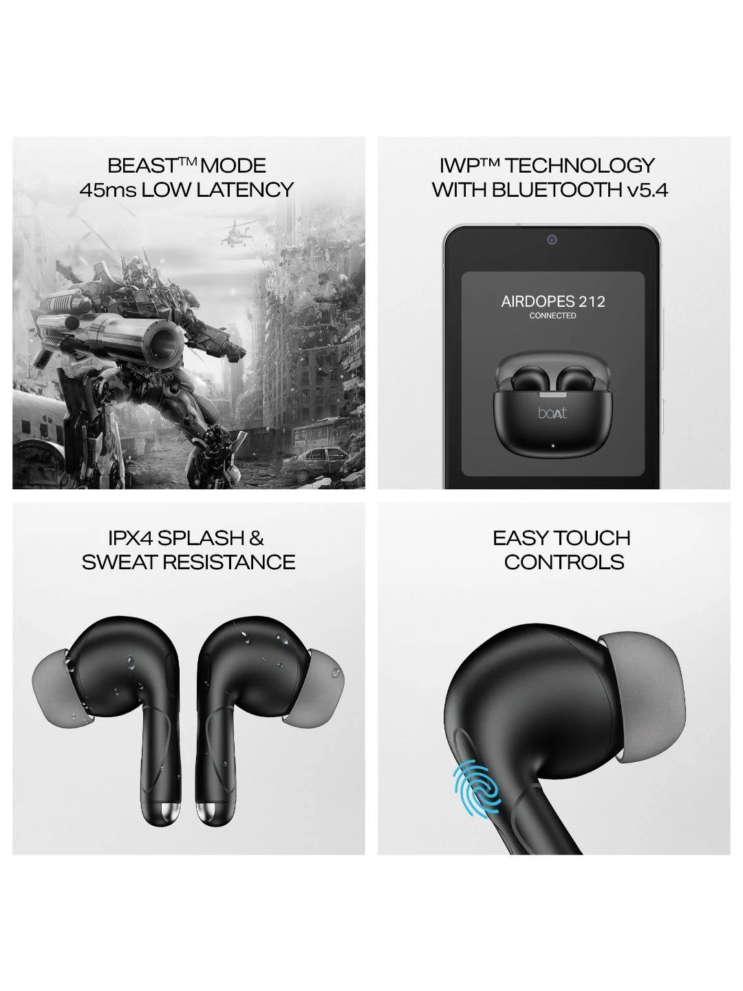 boAt Airdopes 212,Translucent Lid, 50H Battery,ENx Tech, Stream Ad Free Music via App Bluetooth  (Noir Black, In the Ear)