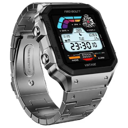 Fire-Boltt Retro 39.1mm (1.54) Display, Bluetooth call, Voice Assistance, Steel Straps Smartwatch  (Black Strap, Free Size)