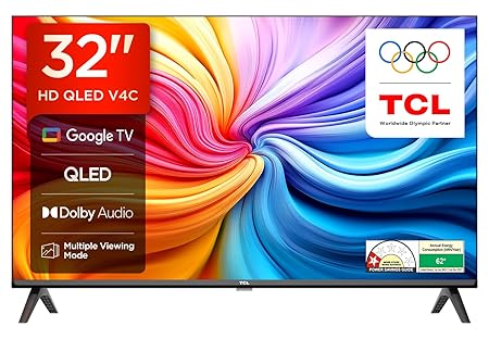 TCL 2025 80.04 cm (32 inch) QLED HD Ready Smart Google TV 2025 Edition with 2025 Edition with 100% Color Volume Plus | 16W Dolby Audio | Google Assitant | Chromecast built-in | Slim Design (32V4C)