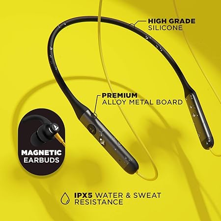 boAt Rockerz 338 in Ear Neckband with ASAP Charge, Enhanced Bass, Metal Control Board, IPX5, Type C Port Voice Assistant Bluetooth(Blazing Yellow)