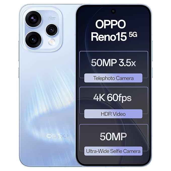 OPPO Reno15 5G (Aurora Blue, 256 GB) (8 GB RAM)