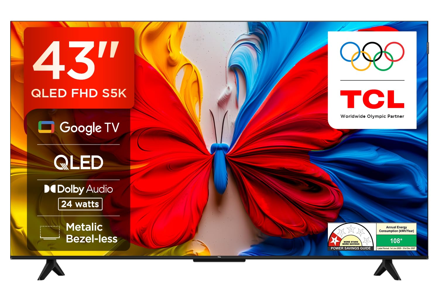 TCL 108 cm (43 inch) QLED Full HD Smart Google TV 2025 Edition with HDR 10, Google Assistant | Dolby Audio| 2025 Launch  (43S5K)