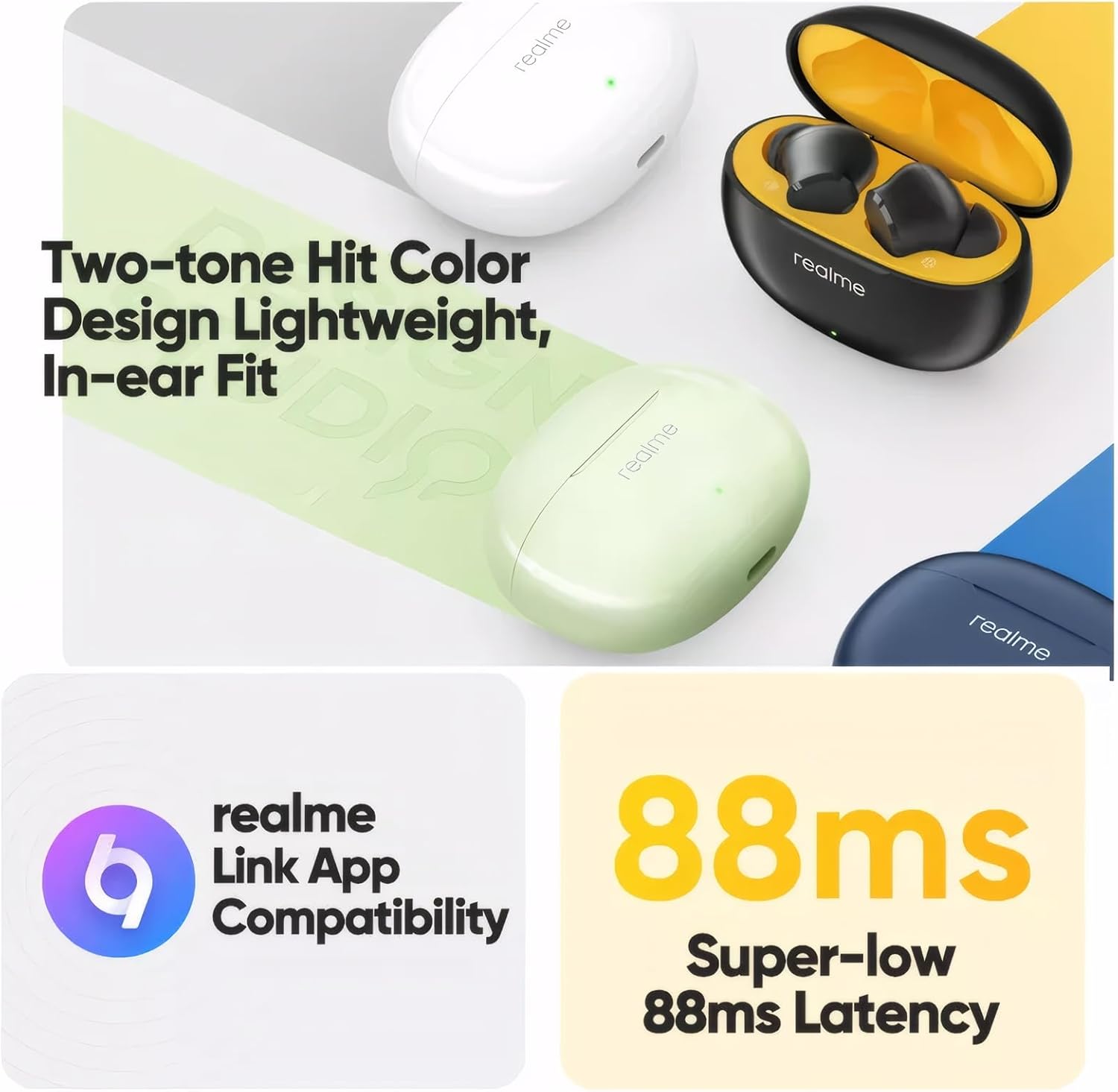 realme Buds T110 (RMA2306) with AI ENC for calls, 38 hours of Playback and Deep Bass Bluetooth  (Pop White, True Wireless)
