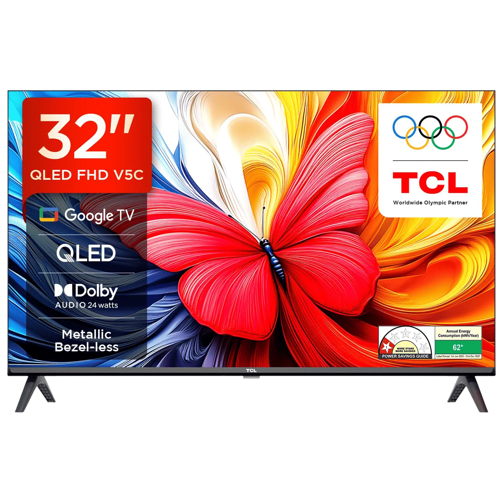 TCL V5C 80 cm (32 inch) QLED Full HD Smart Google TV 2025 Edition with 100% Color Volume Plus | 24W Dolby Audio | Google Assitant | Chromecast built-in | Slim Design  (32V5C)