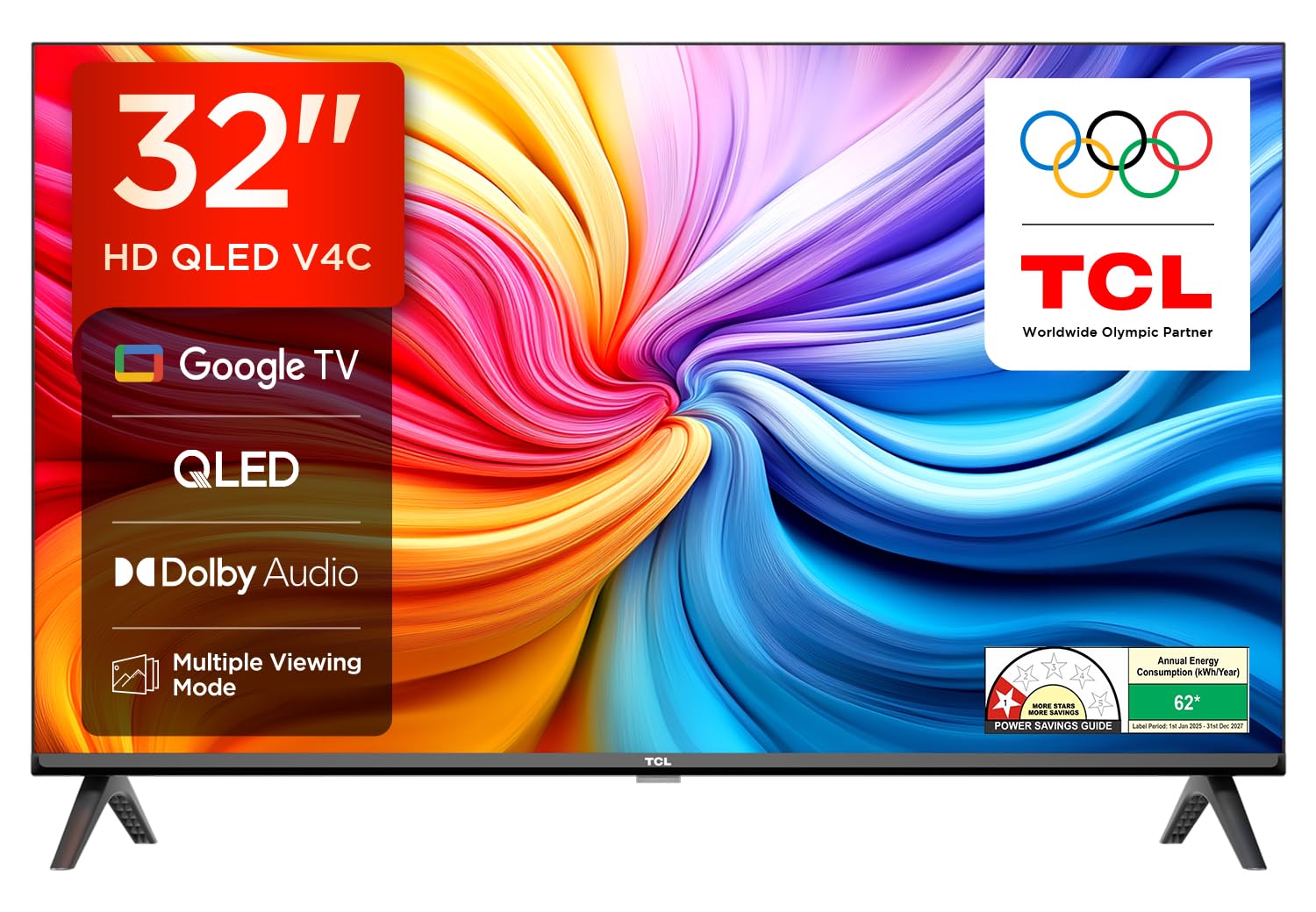 TCL V5C 80 cm (32 inch) QLED Full HD Smart Google TV 2025 Edition with 100% Color Volume Plus | 24W Dolby Audio | Google Assitant | Chromecast built-in | Slim Design  (32V5C)