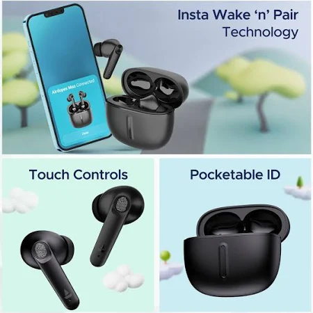 boAt Airdopes 200 Plus with 100 HRS Playback, Quad Mics ENx Technology & 13mm Drivers Bluetooth  (Carbon Black, True Wireless)