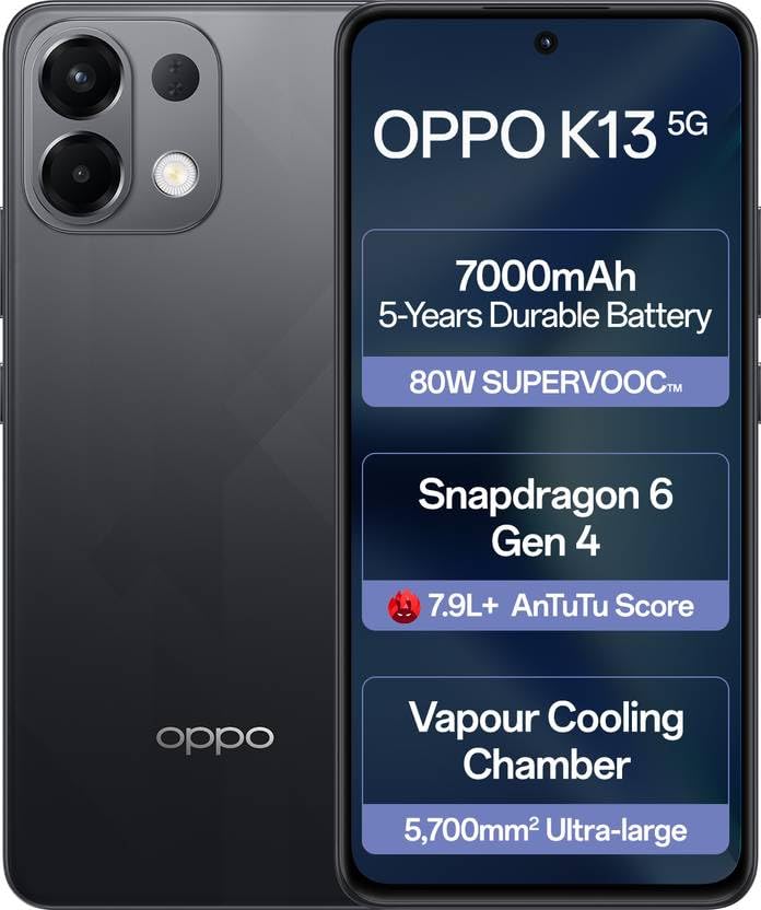 OPPO K13 5G with 7000mAh and 80W SUPERVOOC Charger In-The-Box (Prism Black, 128 GB)  (8 GB RAM)