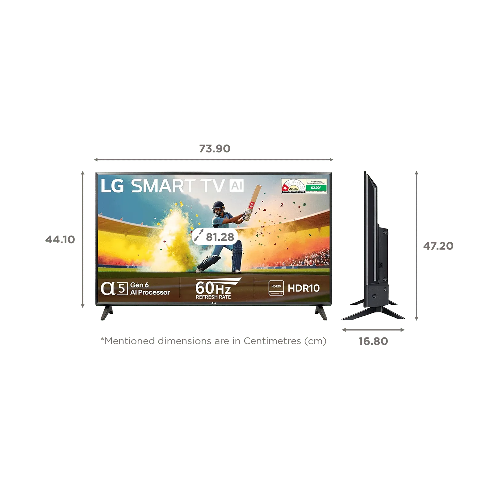 GLR570 80 cm (32 inch) HD Ready LED Smart WebOS TV 2025 Edition with Alpha5 Gen 6 AI Processor | 100+ Free LG Channels | AI Brightness Control | AI Sound (Virtual Surround 5.1 Up-mix) L