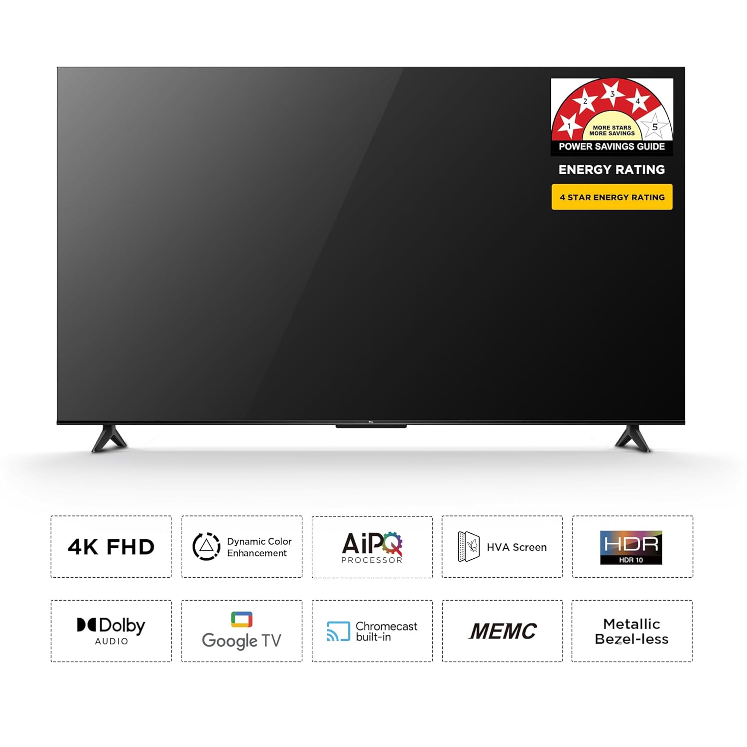 TCL 138 cm (55 inch) Ultra HD (4K) LED Smart Google TV 2025 Edition with MEMC | Dolby Vision-Atmos | HVA Panel & Metallic Bezel-Less  (55V6C)