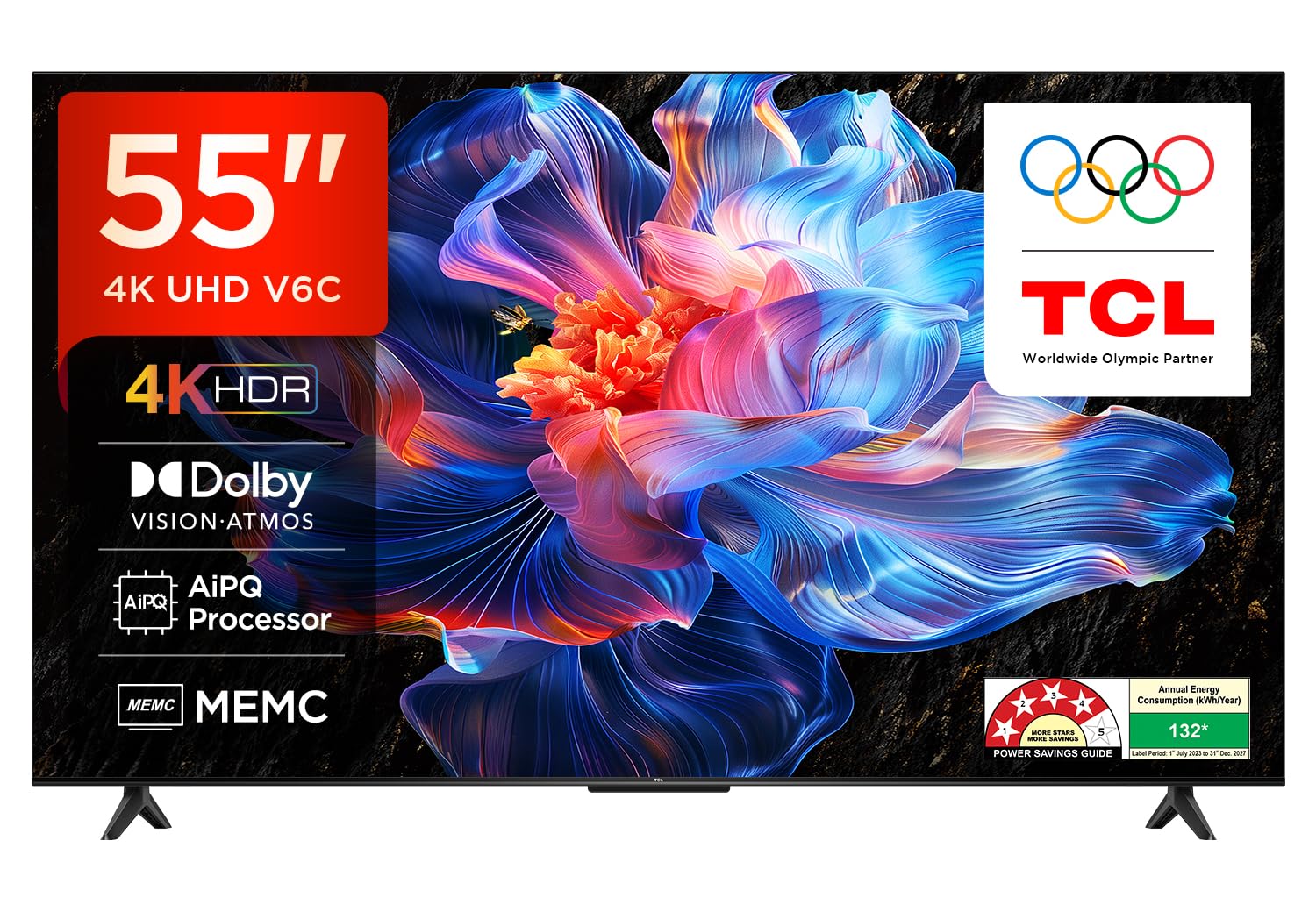 TCL 138 cm (55 inch) Ultra HD (4K) LED Smart Google TV 2025 Edition with MEMC | Dolby Vision-Atmos | HVA Panel & Metallic Bezel-Less  (55V6C)