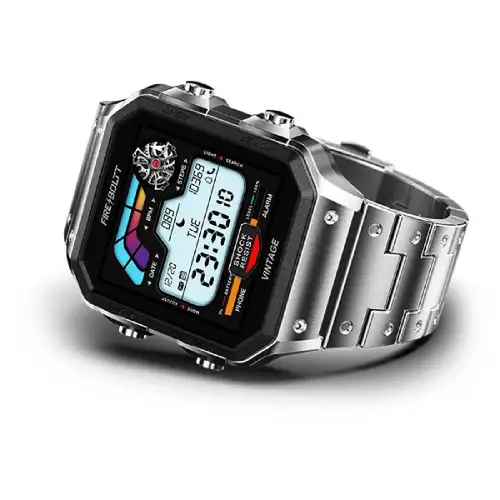 Fire-Boltt Retro 39.1mm (1.54) Display, Bluetooth call, Voice Assistance, Steel Straps Smartwatch  (Black Strap, Free Size)