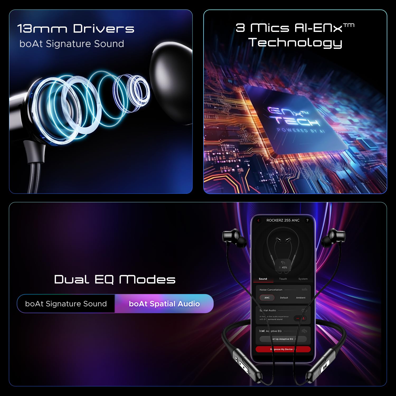 boAt Rockerz 210 ANC w/ 30dB Active Noise Cancellation, AI- ENx Tech & Spatial Audio Bluetooth  (Onyx Black, In the Ear)