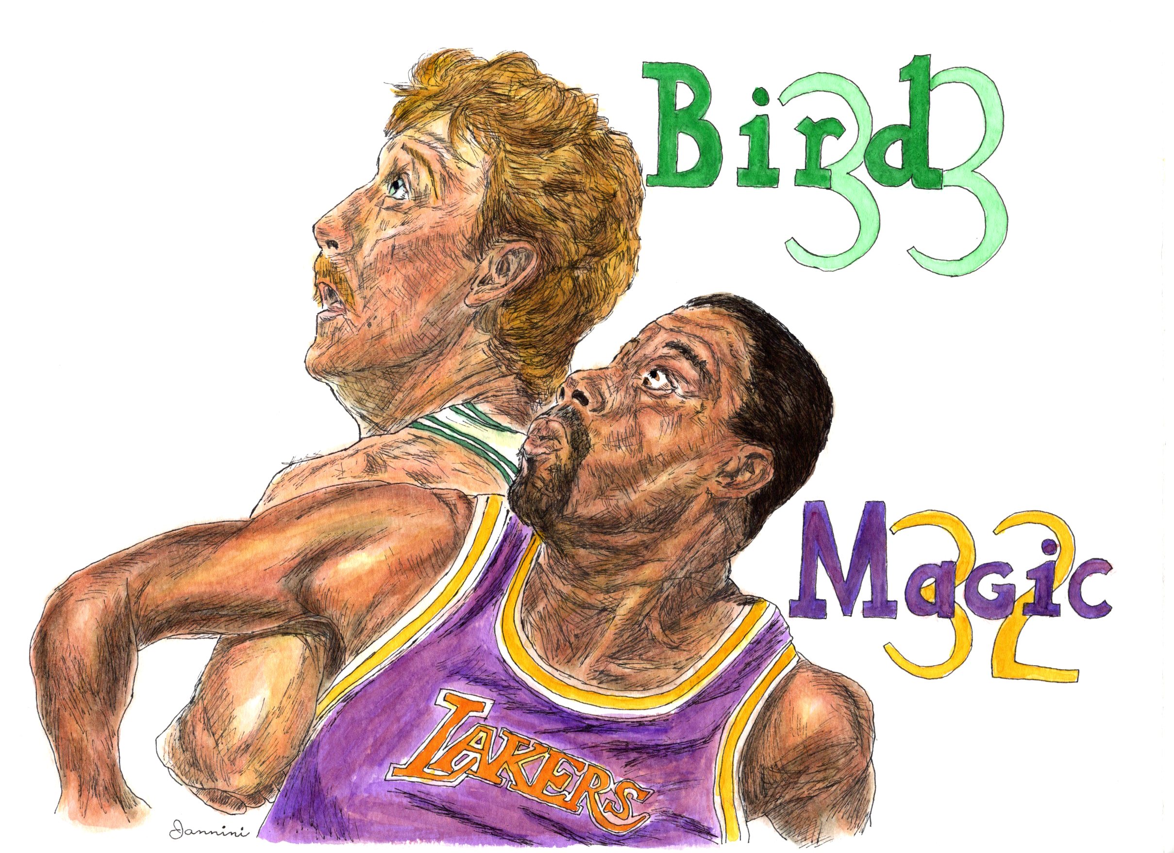 Larry Bird Magic Johnson NBA Champions