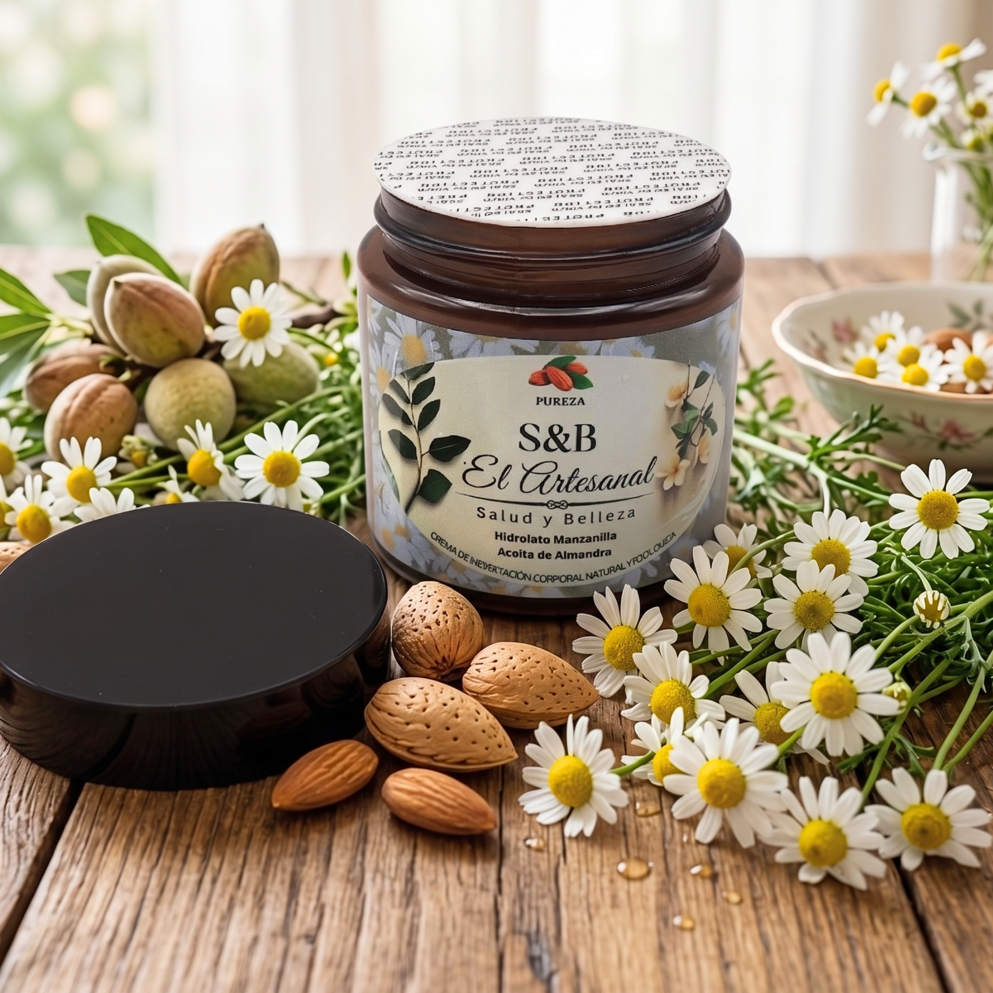 PUREZA - Crema de hidratación Facial y corporal con Hidrolato Manzanilla y Aceite de Almendras