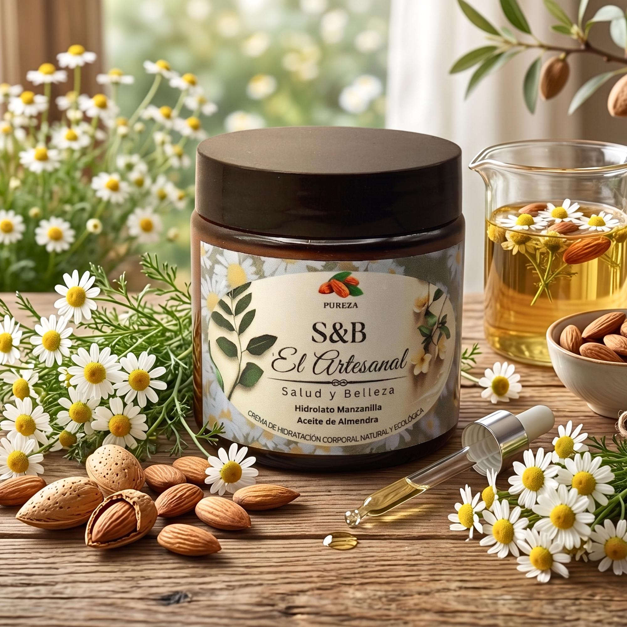 PUREZA - Crema de hidratación Facial y corporal con Hidrolato Manzanilla y Aceite de Almendras