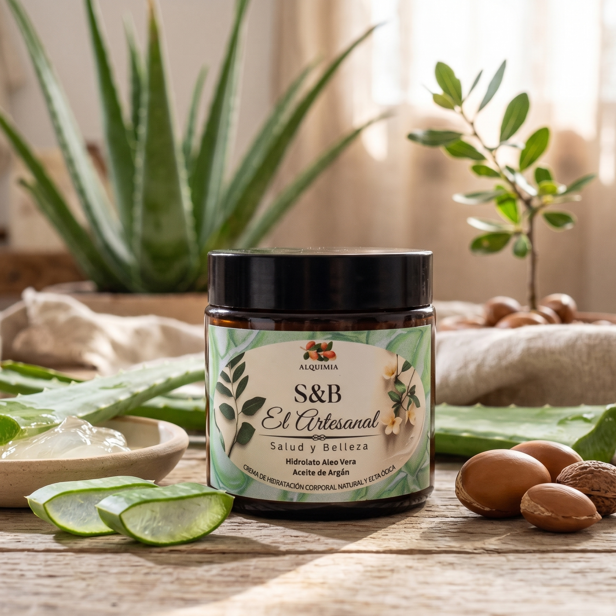 ALQUIMIA - Crema de hidratación Facial con Hidrolato Aloe Vera y Aceite de Argán