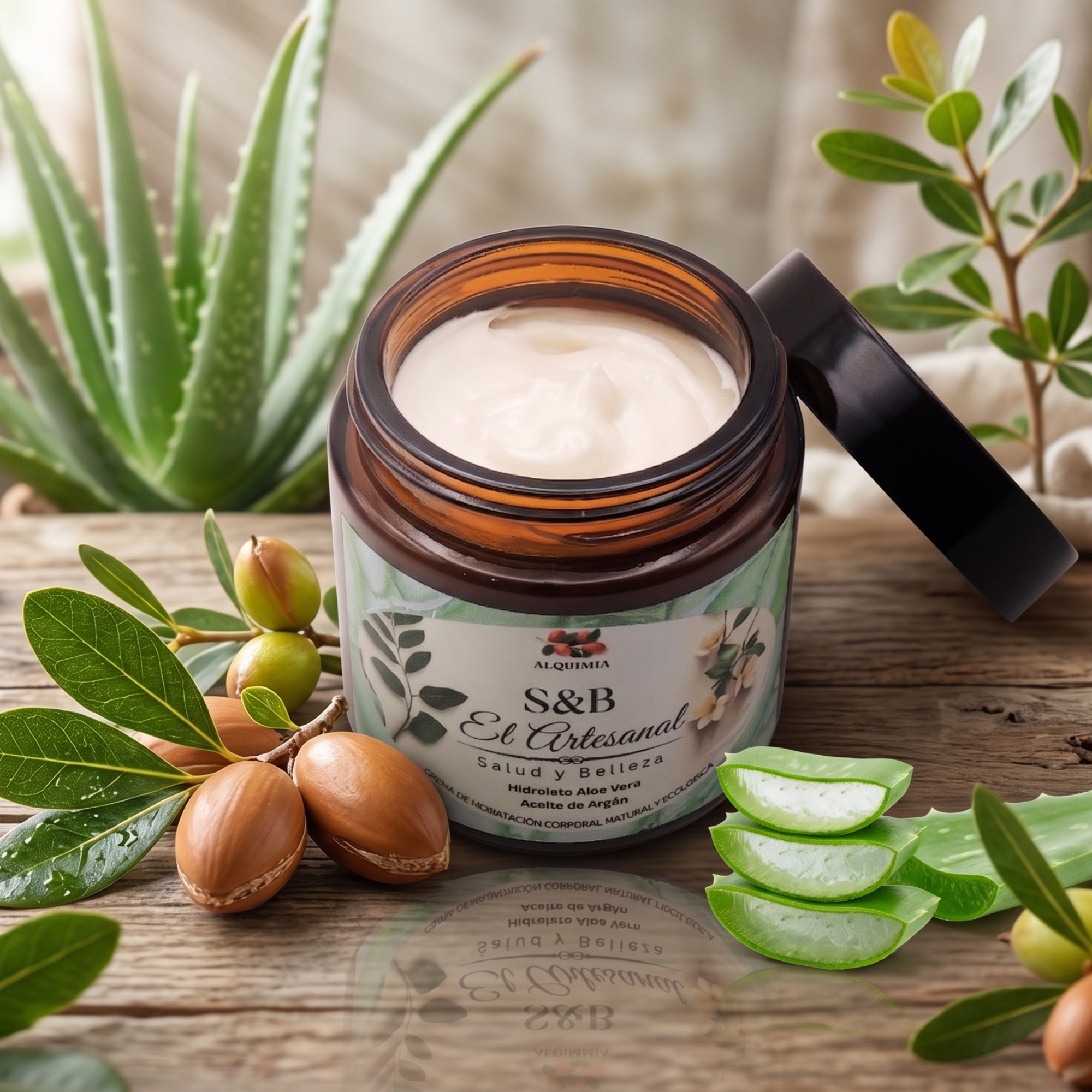 ALQUIMIA - Crema de hidratación Facial con Hidrolato Aloe Vera y Aceite de Argán