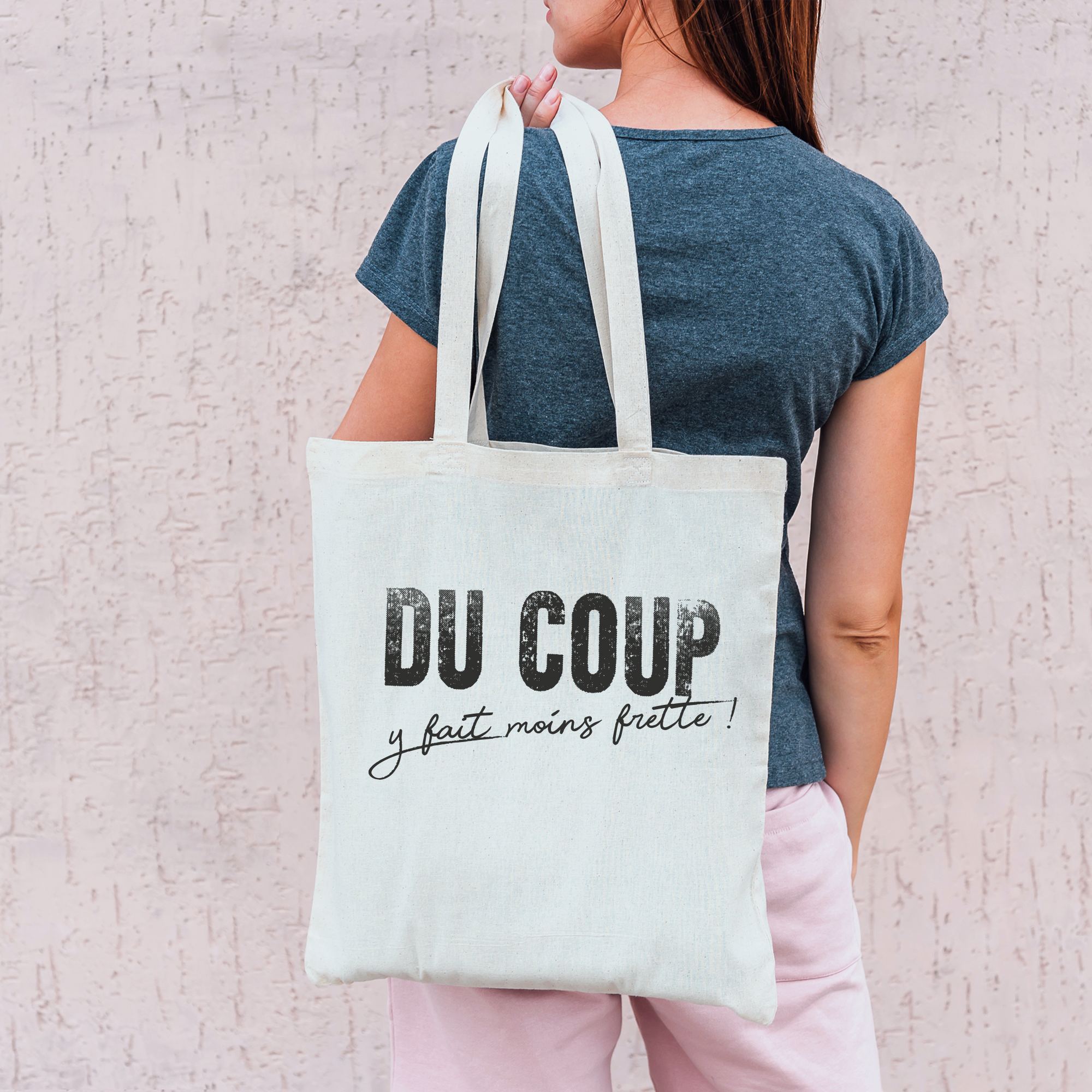 Sac fourre-tout en toile "DU COUP y fait moins frette"