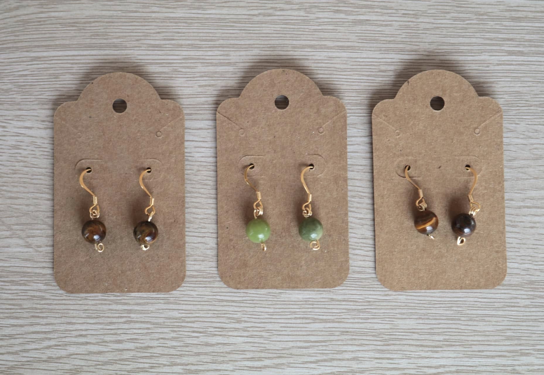 Tigers eye & Jade Bead Earrings