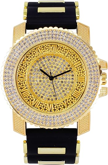 Men Techno Pave Hip Hop Iced Rapper's Iced Gold Silicone Watches 7840 GOLD