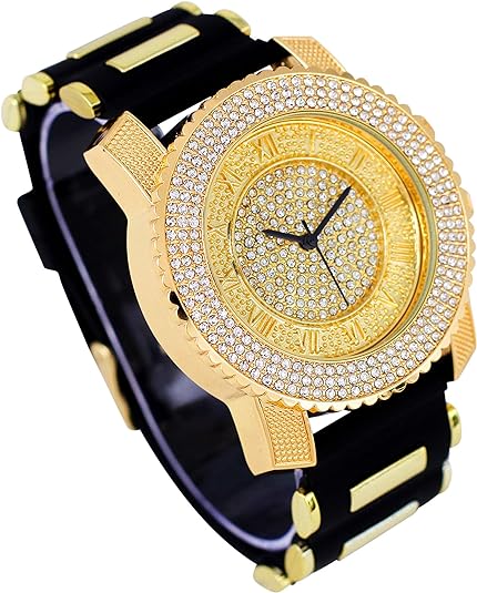 Men Techno Pave Hip Hop Iced Rapper's Iced Gold Silicone Watches 7840 GOLD