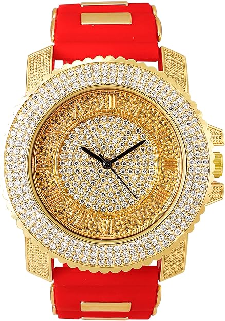 Men Techno Pave Hip Hop Iced Rapper's Iced Gold Silicone Watches 7840 GOLD