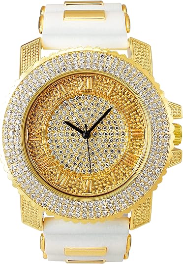 Men Techno Pave Hip Hop Iced Rapper's Iced Gold Silicone Watches 7840 GOLD
