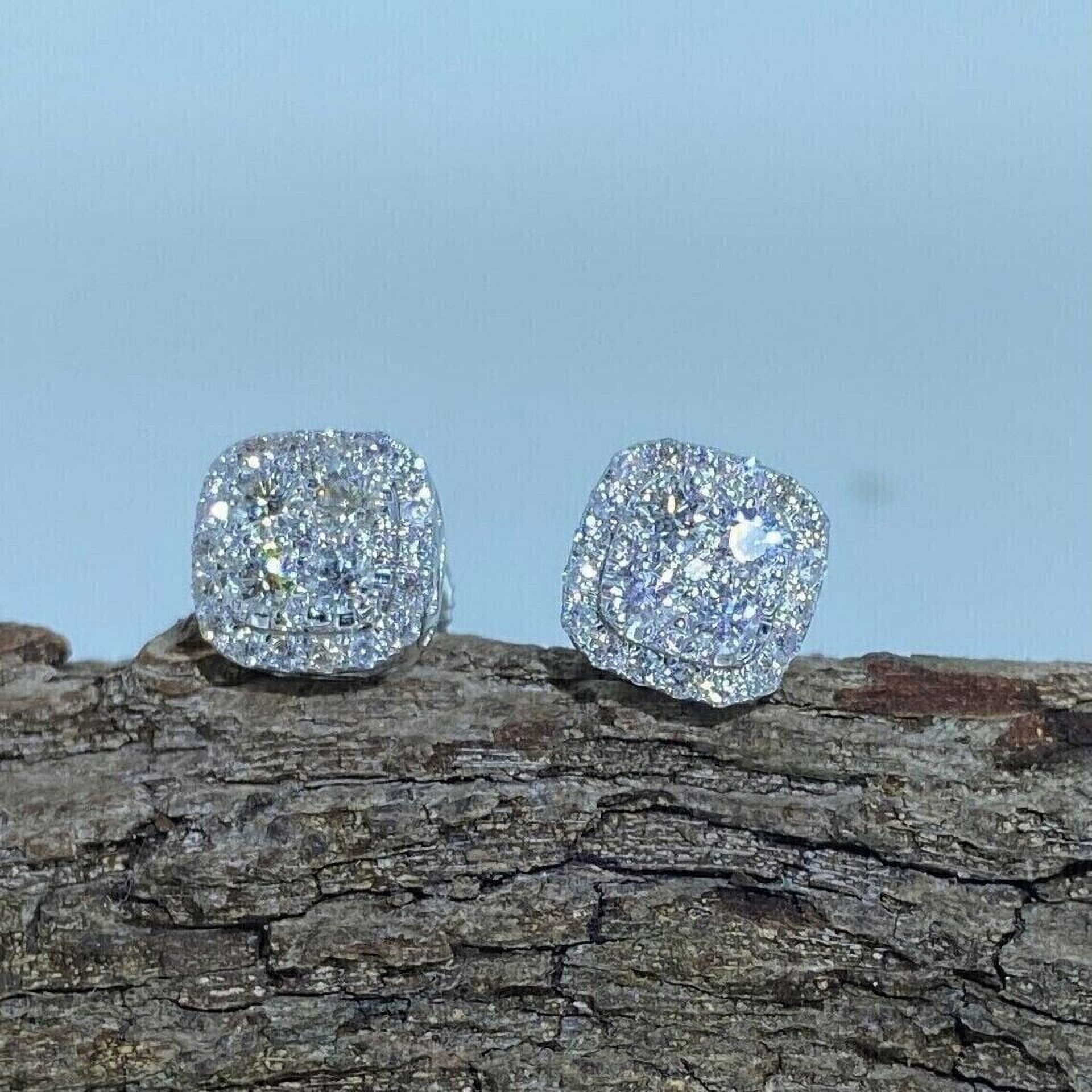 2 Ct Round Cut Created Diamond Men's Cluster Stud Earrings 14K White Gold Plated