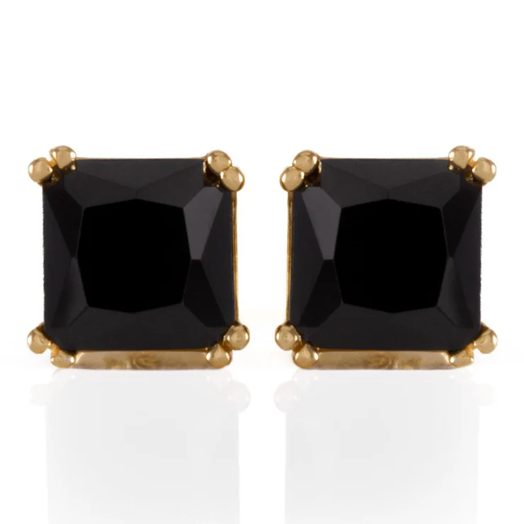 Onyx Princess-Cut Stud Earrings Gold