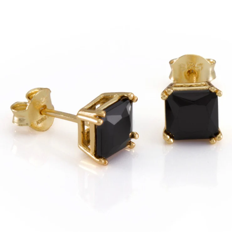 Onyx Princess-Cut Stud Earrings Gold