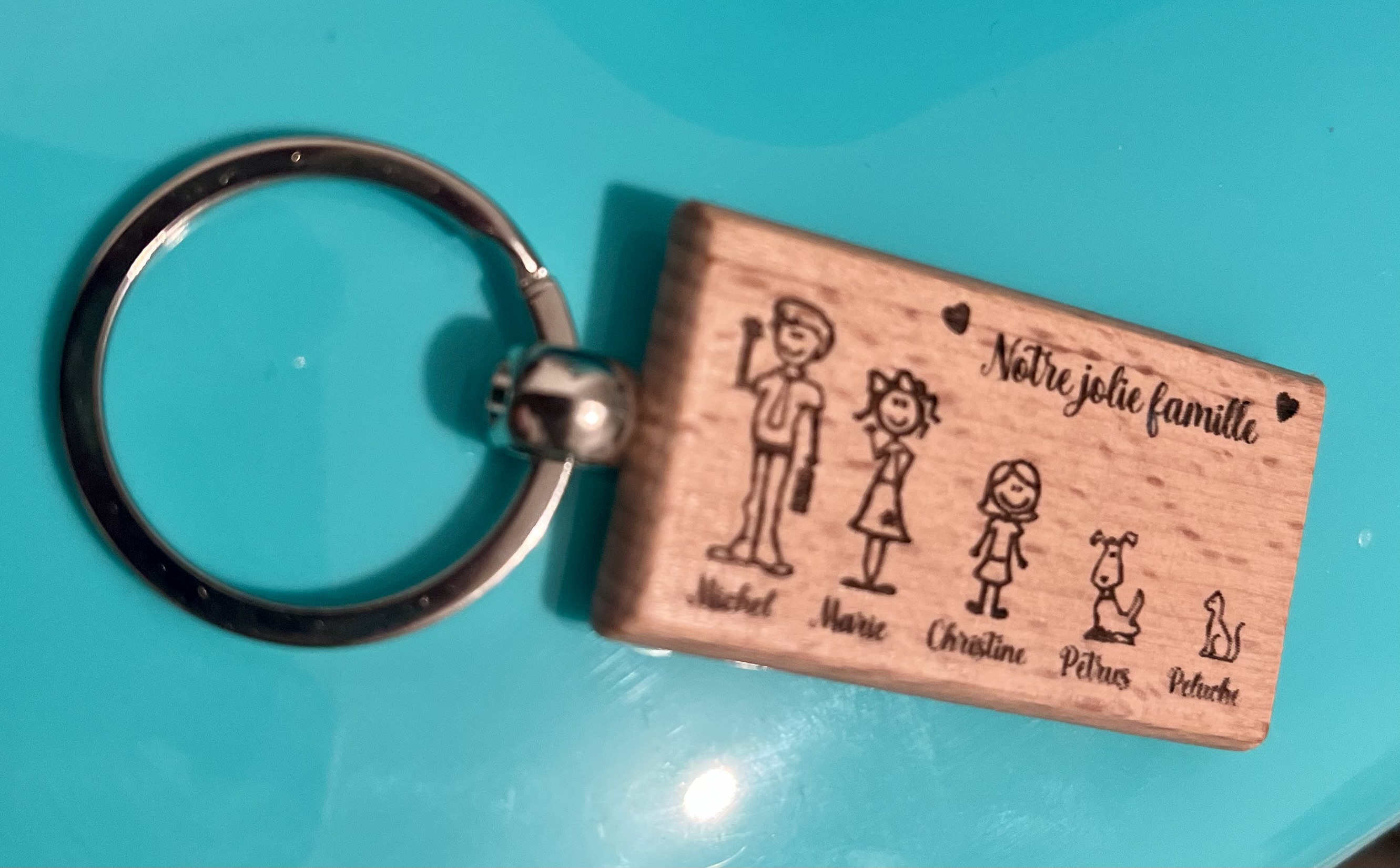 Porte-clé bois Notre jolie famille ❤️ - à personnaliser 