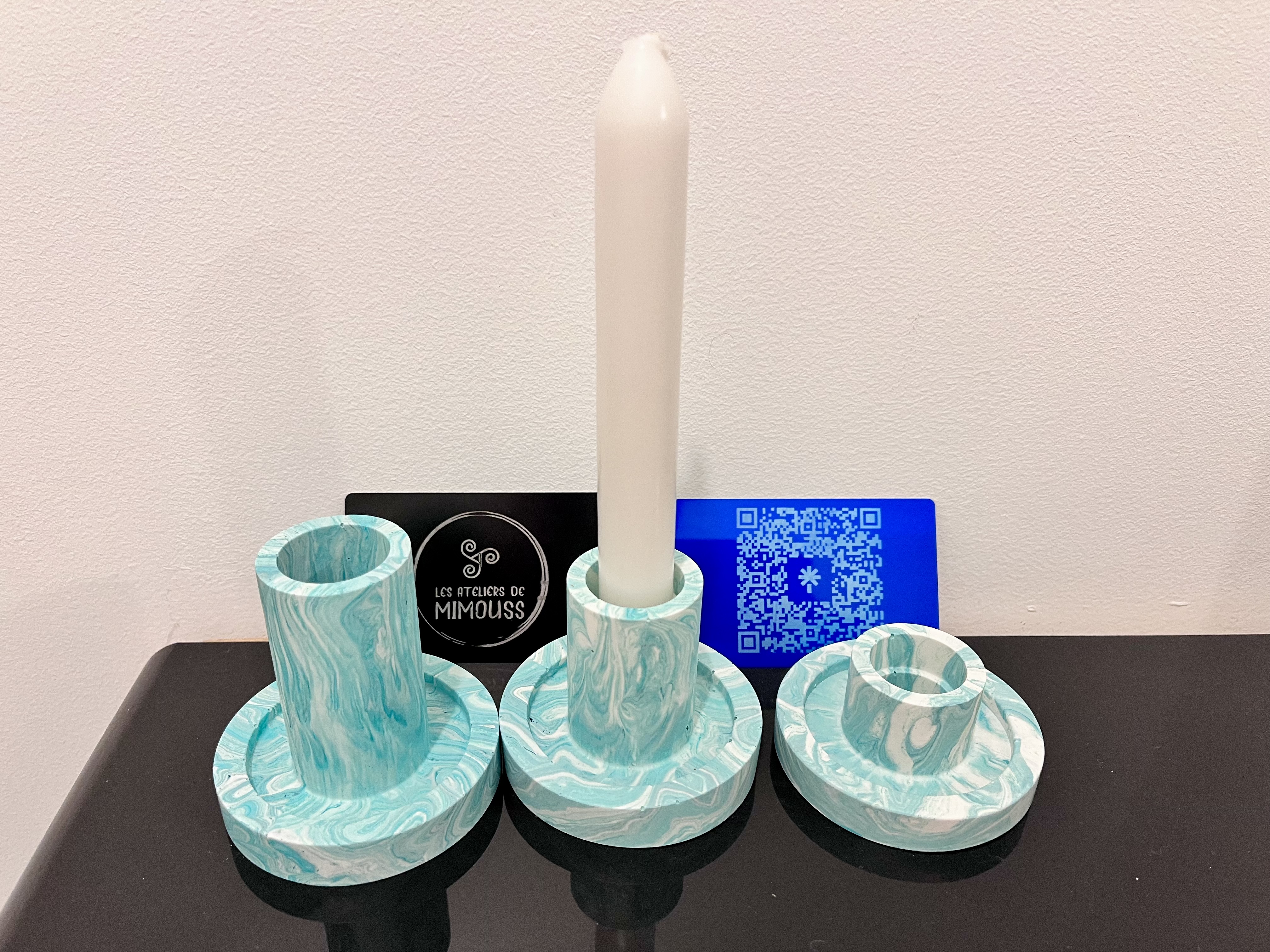 Set 3 bougeoirs Jesmonite Amazonite