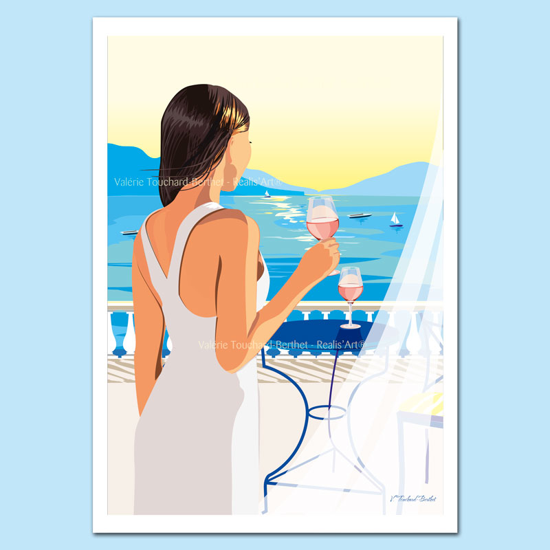Affiche d'Art femme rosé mer 30x40cm