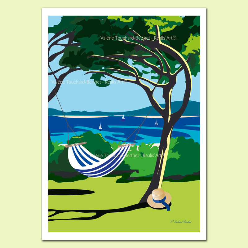 Affiche d'Art Hamac sous les pins 30x40cm