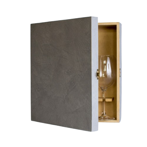 Estuche madera forrado dos copas + vino