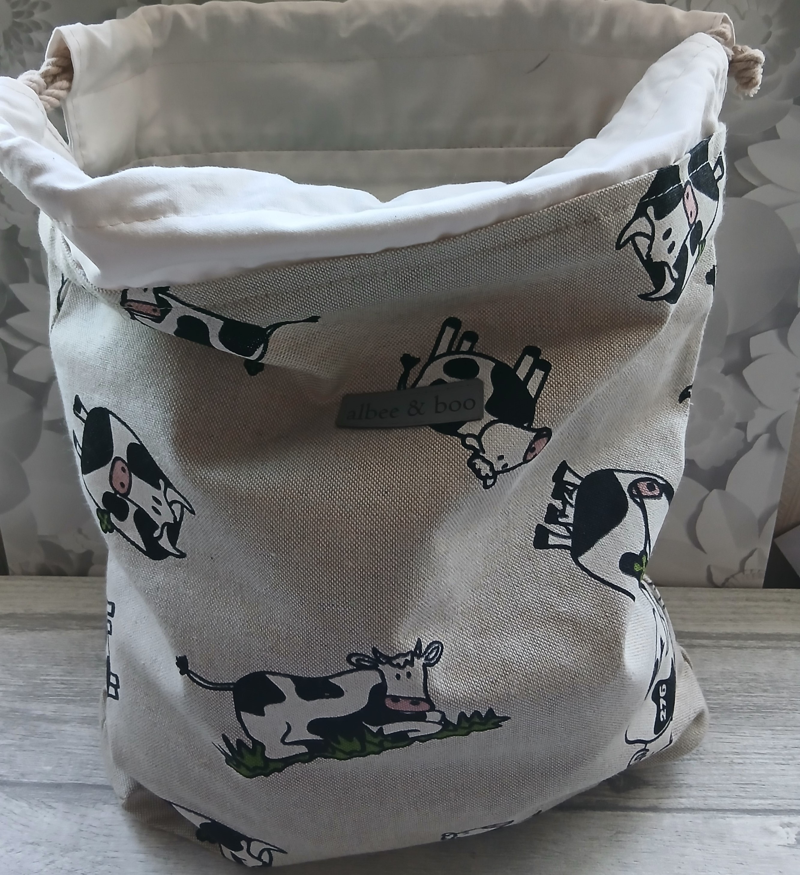Cow Print Fabric Drawstring Bag