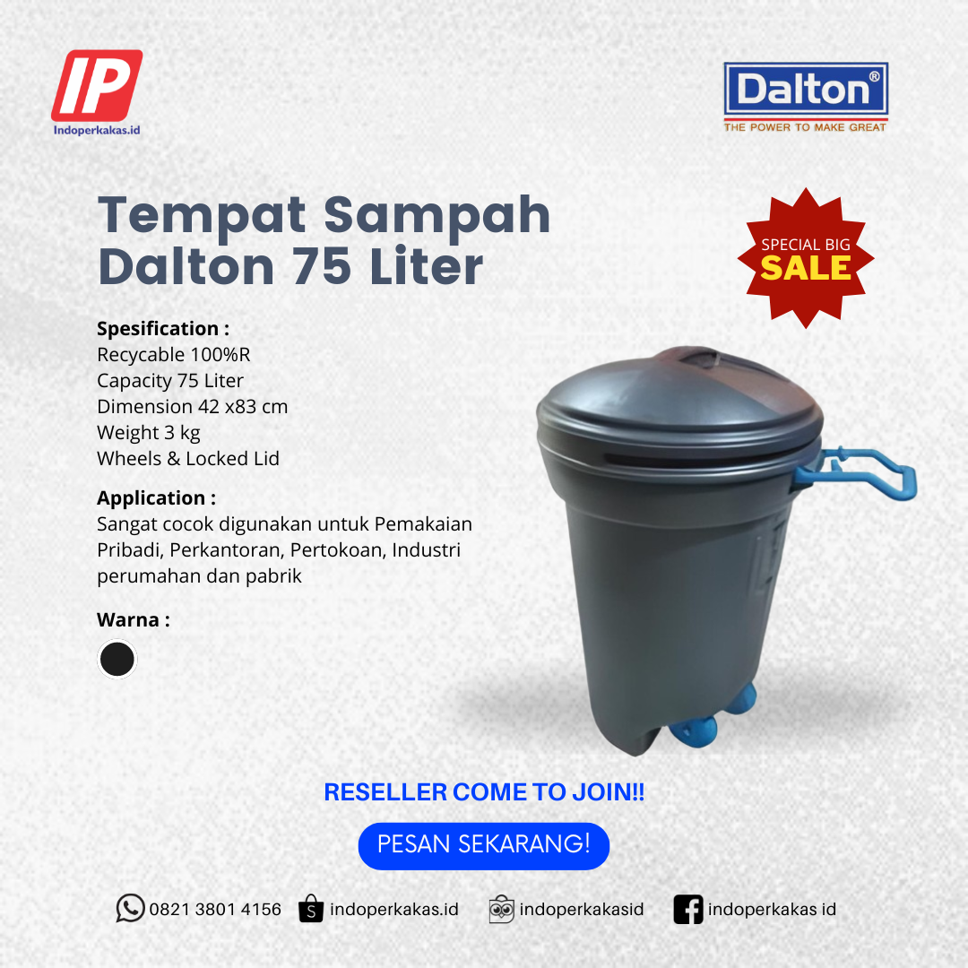 Tempat Sampah Dalton 80 Liter Circle Black Wheel & Locked Lid