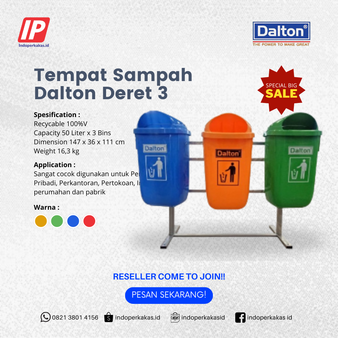 Tempat Sampah Dalton Deret 3 x 50 Liter 