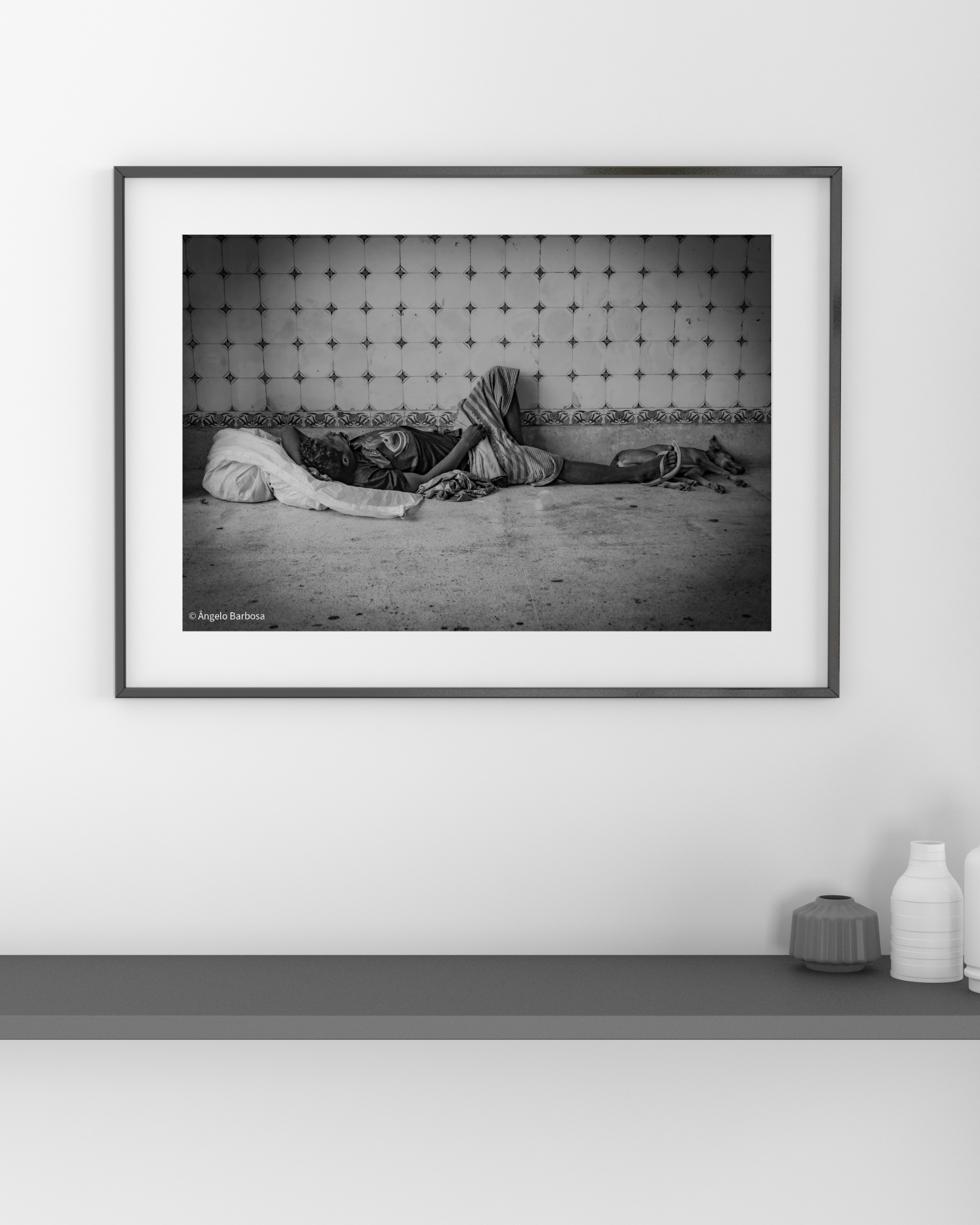 Fotografia emoldurada em preto e branco