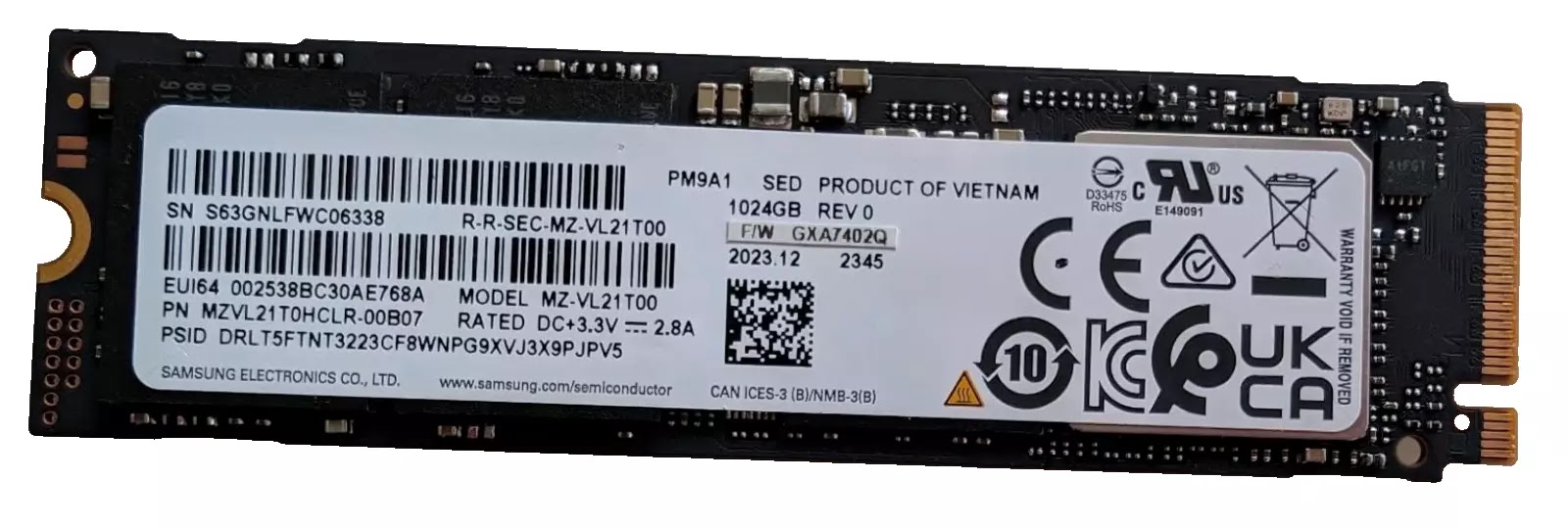 Samsung PM9A1 1TB PCIe 4.0 NVMe M.2 SSD (MZ-VL21T00) – wie NEU