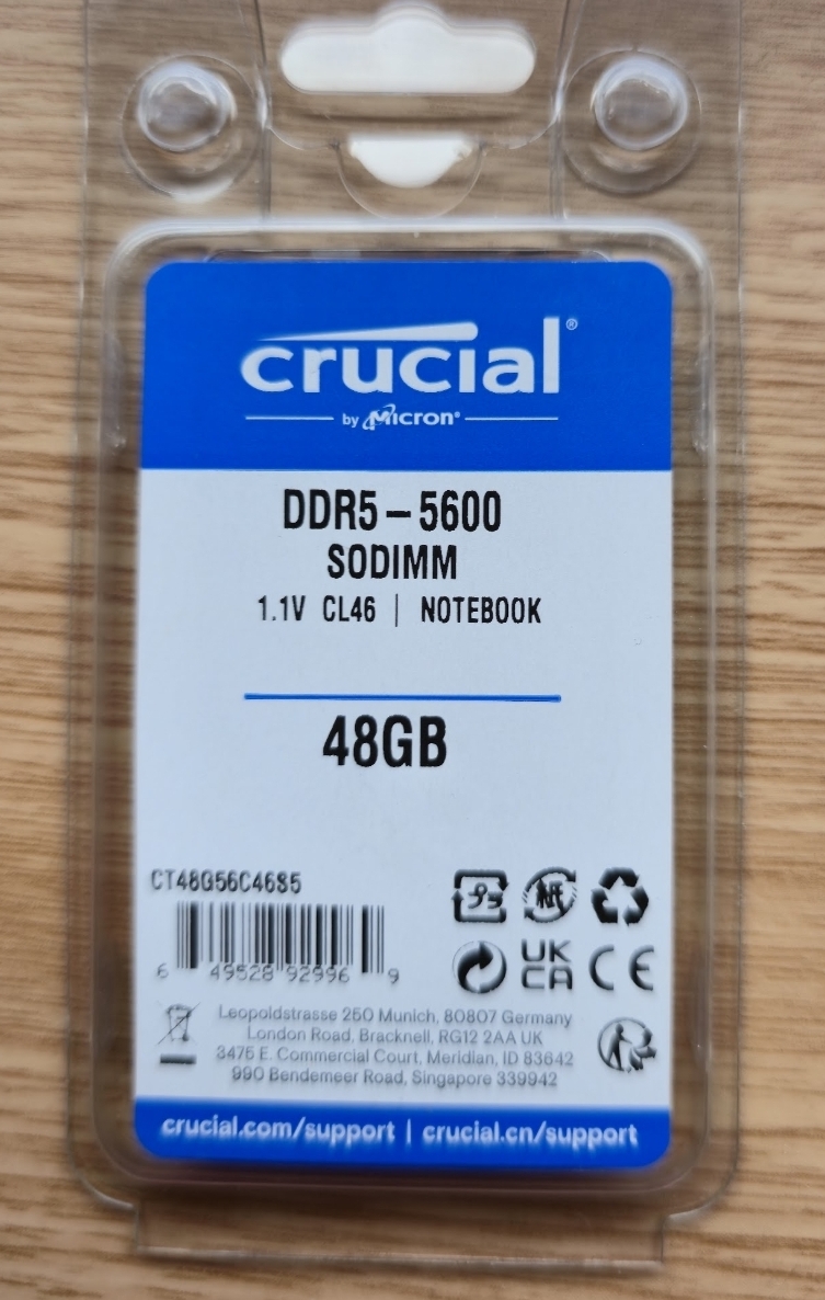 Micron Crucial 48 GB DDR5‑5600 SODIMM RAM (CT48G56C46S5) – NEU EAN: 649528929969