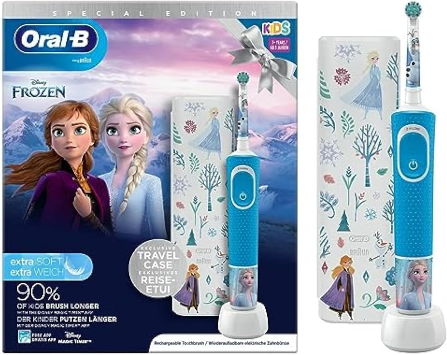 Oral-B Kids Elektrische Zahnbürste, 1 Griff Disney Die Eiskönigin, 1 Bürste, 1 Reiseetui, 3 Jahre und mehr