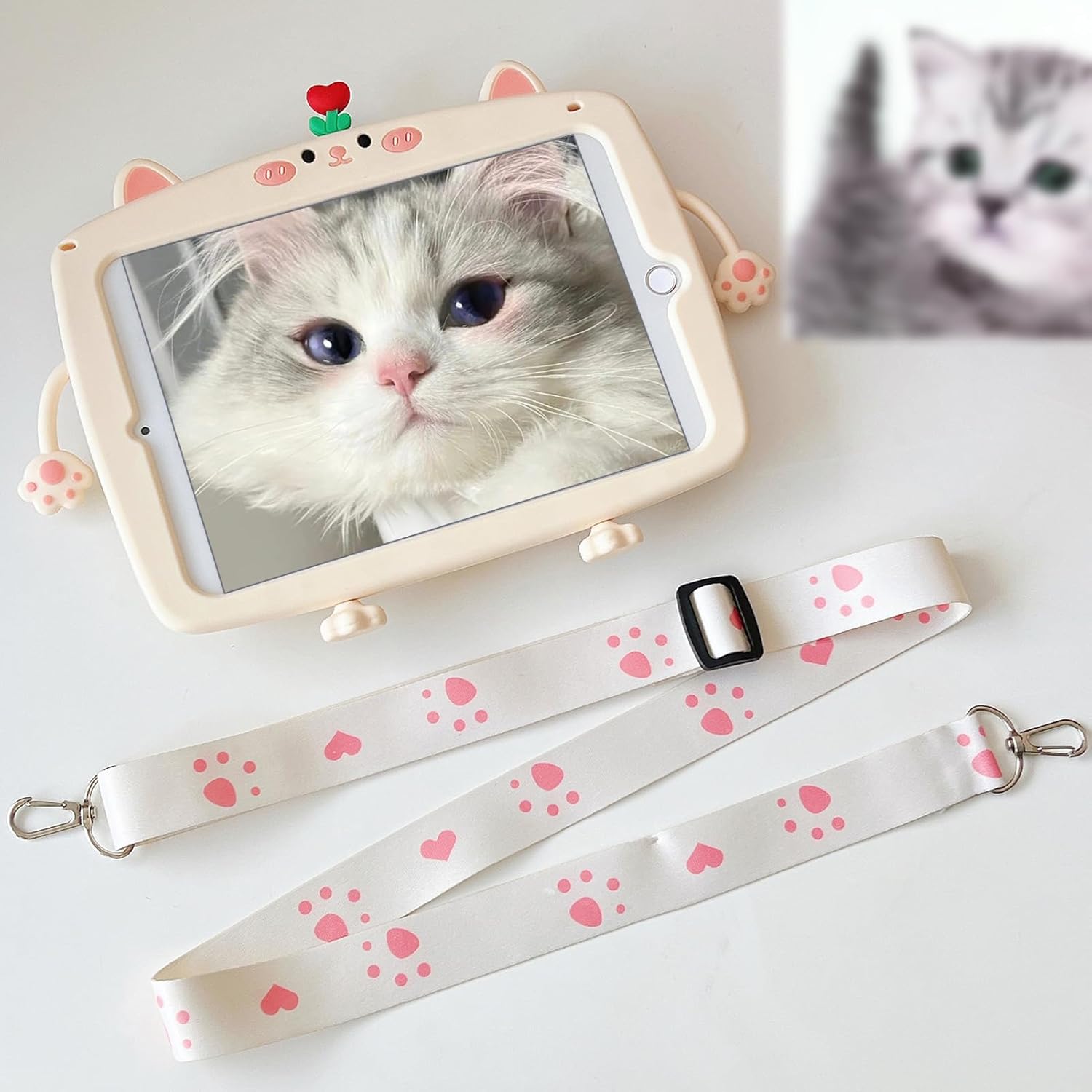 Schutzhülle Kompatibel mit Honor Pad 9 12.1 Zoll Tablet 2023 Niedliche Katze Kinder-Hülle mit 360° Drehbarem Handgriff Stifthalter Schultergurt