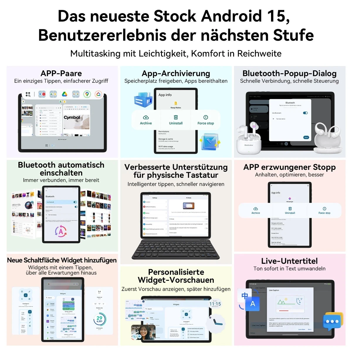 TABWEE T20 Android 15 Tablet 10 Zoll mit Keyboard 24GB+256GB 5G WiFi 5000mAh