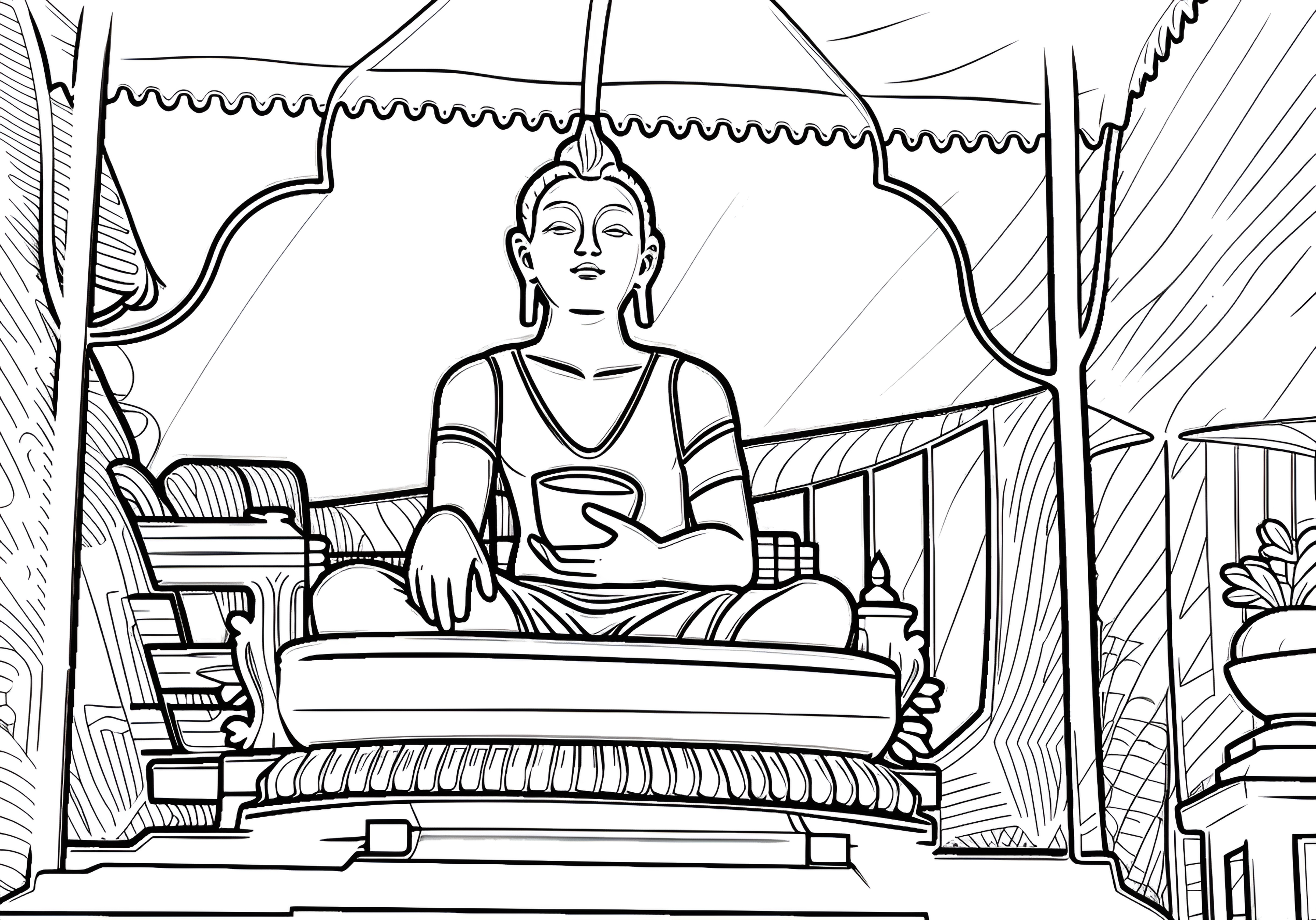 Coloring Page of Buddha Statue in Kathmandu