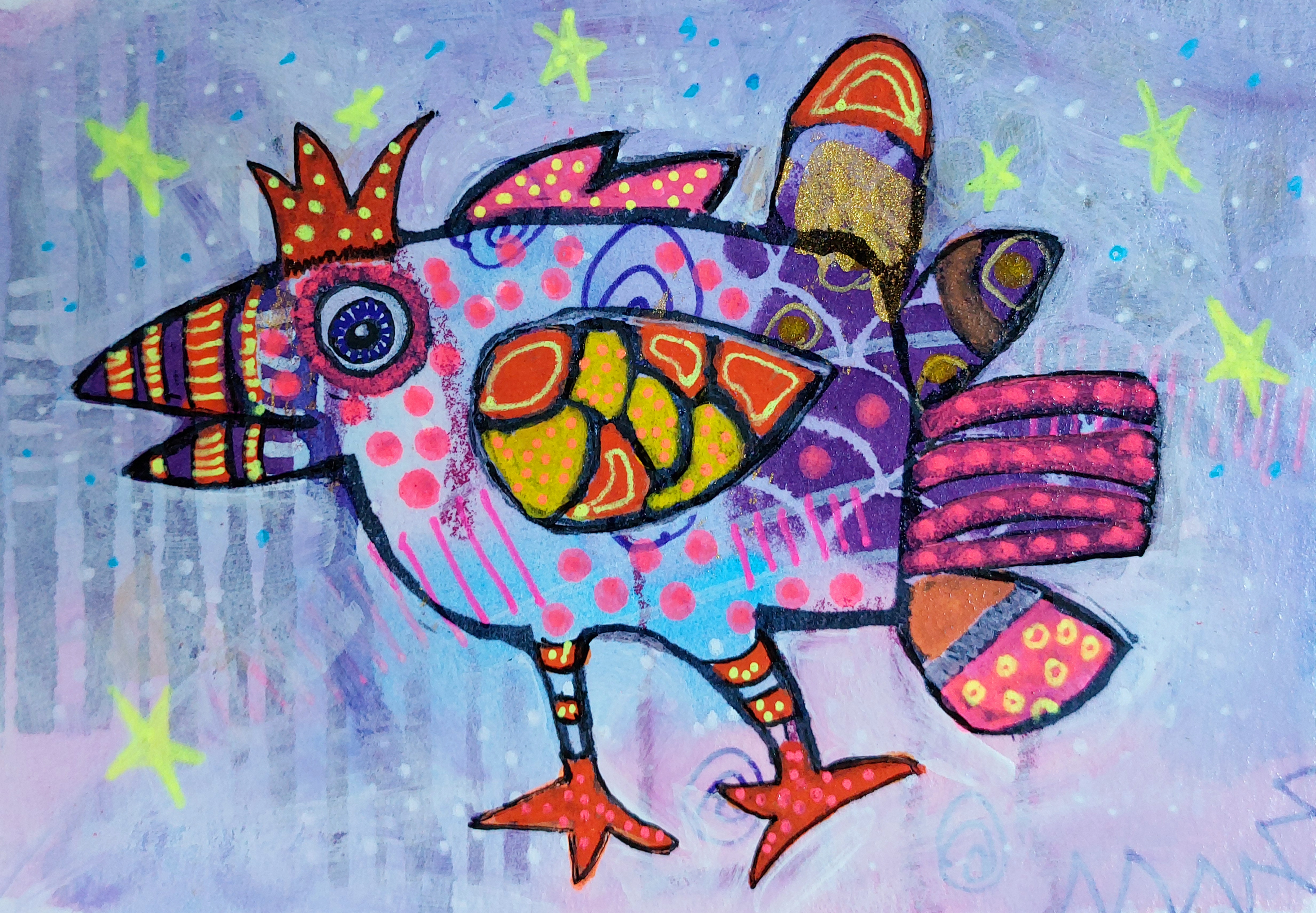 Colorful Abstract Happy Bird Greeting Card - Printable Download